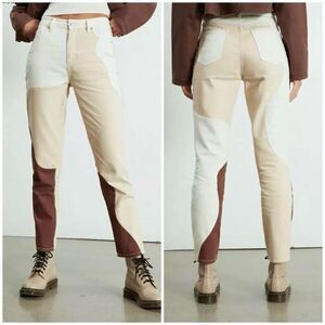 Pacsun Paneled Mom Jean Eco Tan Brown Cream Ginger Pane Relaxed Women 25 NWT‎